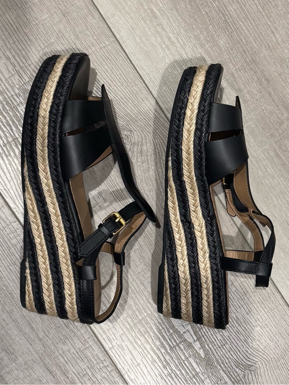 Marc Jacobs Women’s Black Espadrille Platform Sandals with Natural Rope Accent